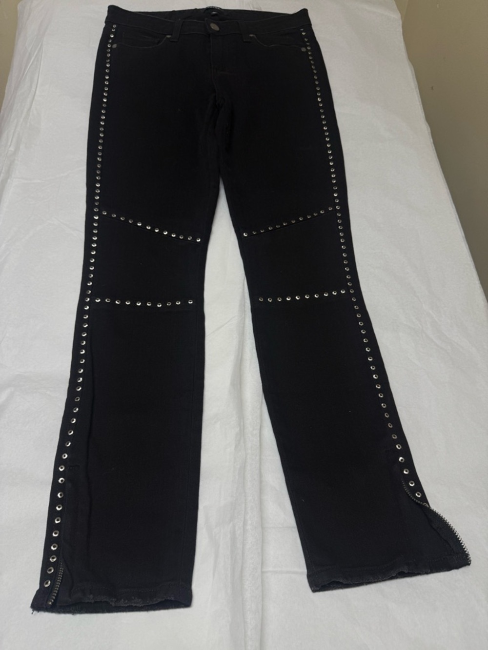 ⚫️PAIGE Black vintage studded ankle zip jeans. ⚫️ - Picture 2 of 12